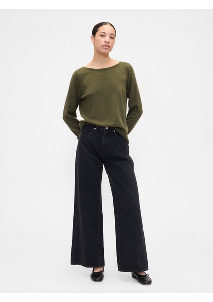 Kadın Yeşil Relaxed Knit Sweatshirt fırsatları