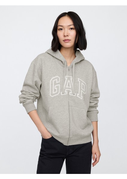 Kadın Gri Gap Logo Fleece Fermuarlı Sweatshirt