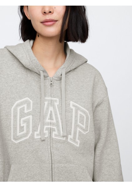 Kadın Gri Gap Logo Fleece Fermuarlı Sweatshirt modelleri