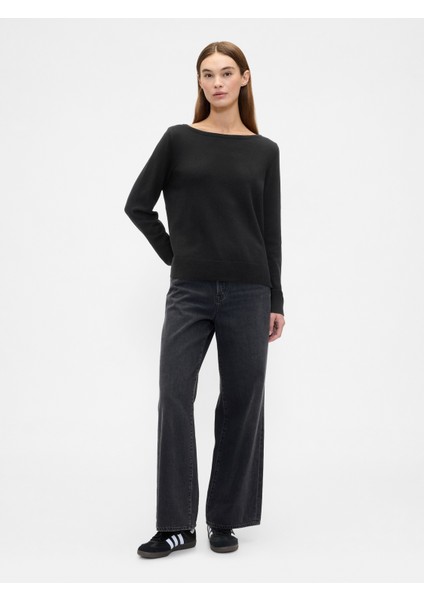 Kadın Siyah Relaxed Knit Sweatshirt fırsatları