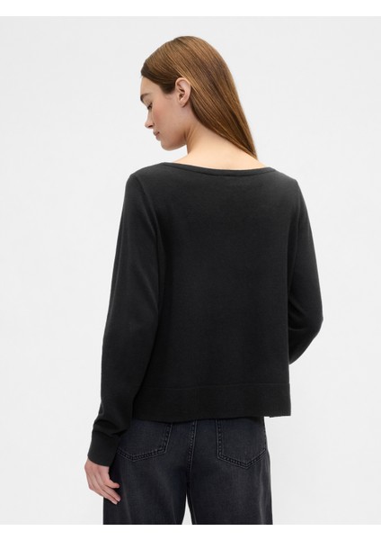 Kadın Siyah Relaxed Knit Sweatshirt indirimleri