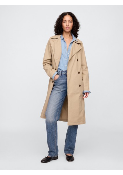 Kadın Krem Kuşaklı Twill Trençkot