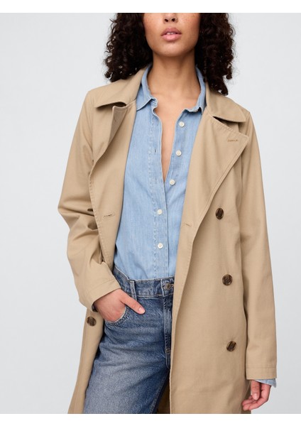 Kadın Krem Kuşaklı Twill Trençkot modelleri