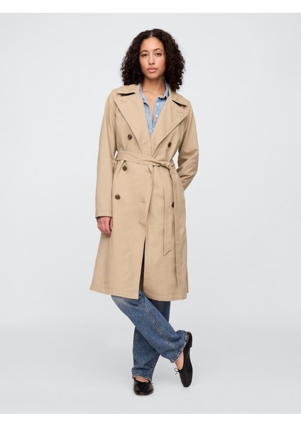 Kadın Krem Kuşaklı Twill Trençkot fırsatları