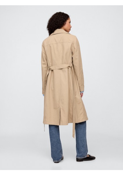 Kadın Krem Kuşaklı Twill Trençkot indirimleri