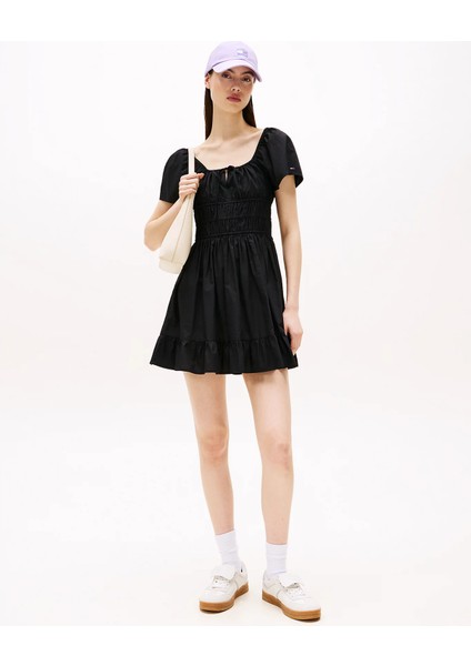 Tommy Hılfıger Tjw Rouche Mını Poplın Dress Ext Elbise