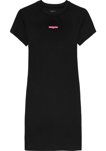 Tommy Hılfıger Tjw Scrıpt Mını Rıb Dress Ext Elbise
