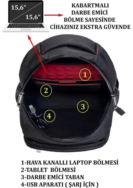 Dada Darbe Emici USB Aparatlı Su Geçirmez Kumaş Günlük Okul Sırt Çantası