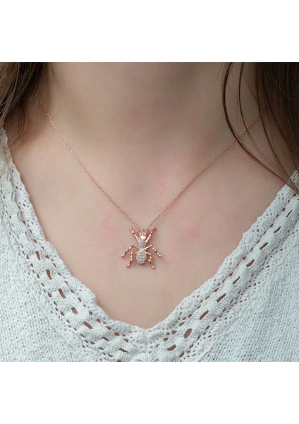 925 Ayar Gümüş Rose Örümcek Kadın Gümüş Kolye T5120 (7272) fiyatları