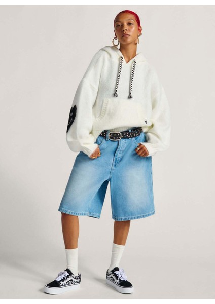 VN000R52FS81-KAWAII Sweater Hoodie Bej Kapüşon Yaka Normal Düz Kadın Sweatshırt