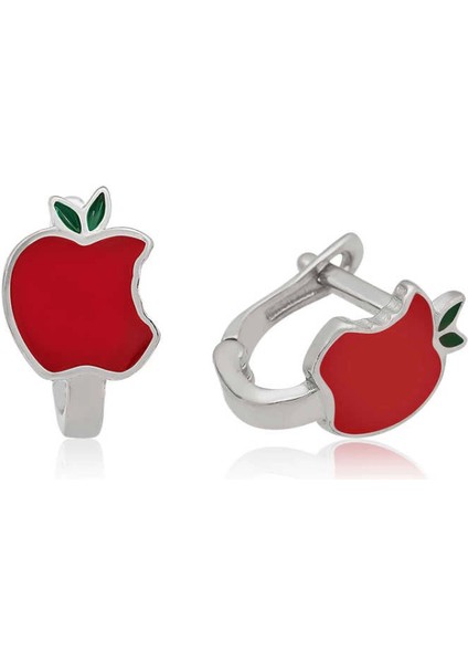 925 Ayar Gümüş Kırmızı Elma Çocuk Küpesi T3902 (7272)