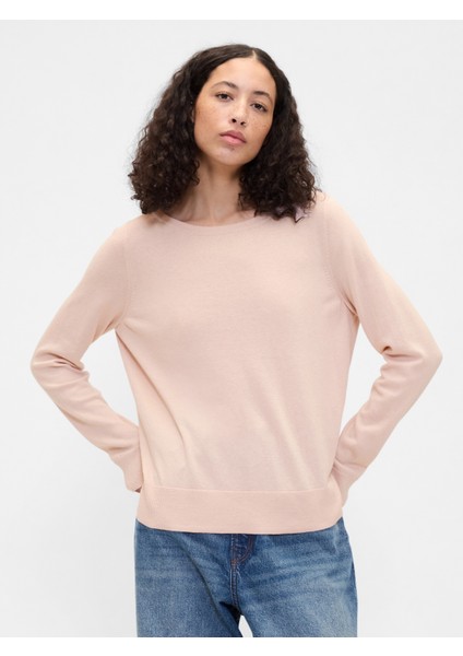 Kadın Açık Pembe Relaxed Knit Sweatshirt