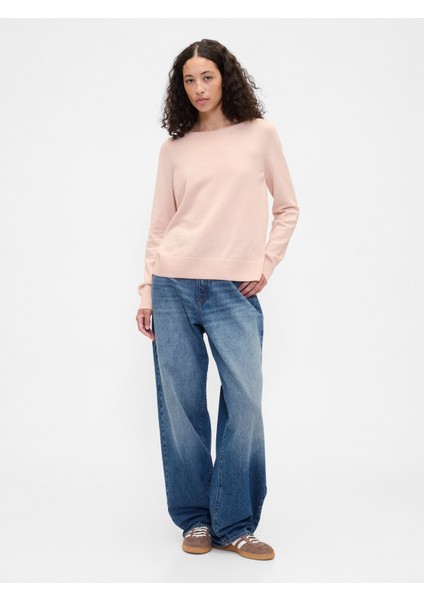 Kadın Açık Pembe Relaxed Knit Sweatshirt fırsatları