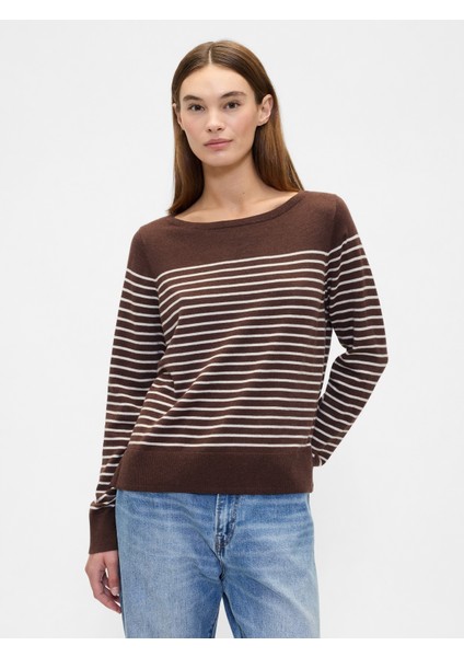 Kadın Kahverengi Striped Pullover