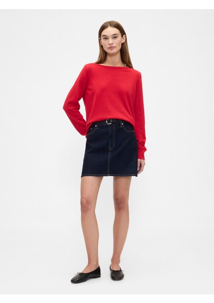 Kadın Kırmızı Relaxed Knit Sweatshirt fırsatları