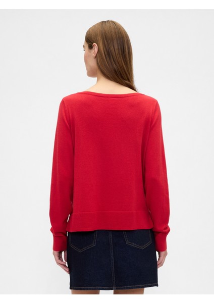 Kadın Kırmızı Relaxed Knit Sweatshirt indirimleri