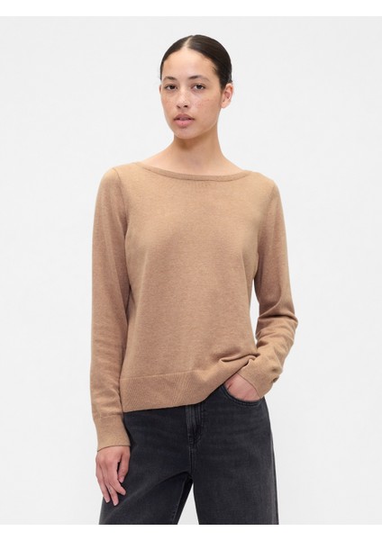 Kadın Açık Kahverengi Relaxed Knit Sweatshirt