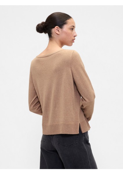 Kadın Açık Kahverengi Relaxed Knit Sweatshirt indirimleri