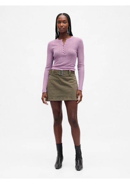 Kadın Yeşil Beltli Mini Etek