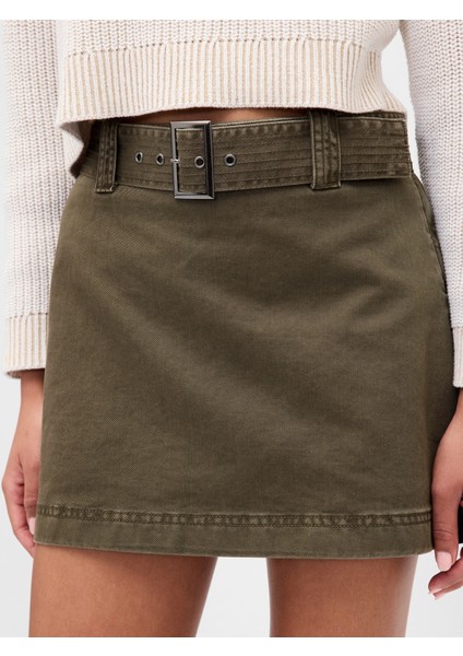 Kadın Yeşil Beltli Mini Etek modelleri