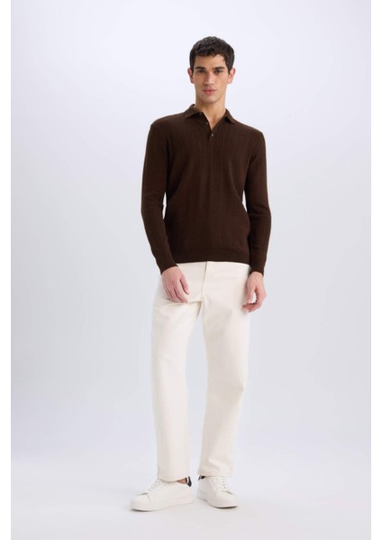 Standart Fit Polo Yaka Triko Kazak E6366AX24WN fiyatları