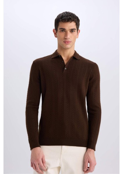 Standart Fit Polo Yaka Triko Kazak E6366AX24WN modelleri