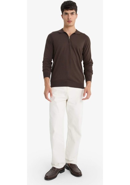 Standart Fit Polo Yaka Yarım Fermuarlı Premium Triko Kazak D0621AX25AU fiyatları