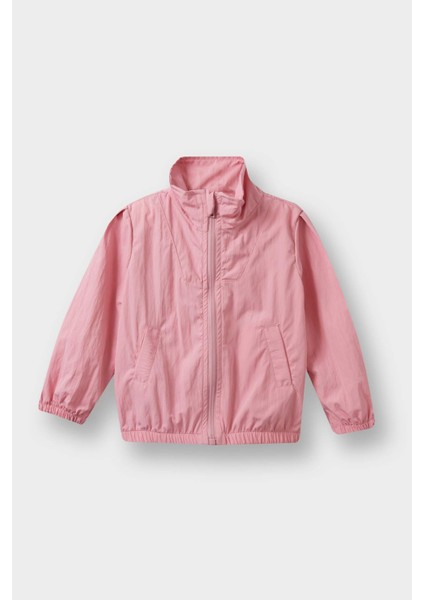 Kız Bebek Beli Lastikli Gömlek Yaka Fermuarlı Cepli Paraşüt Yağmurluk F8398A525AU