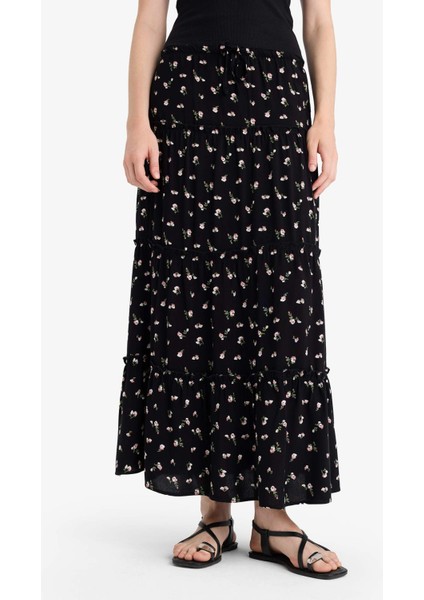 Çiçek Desenli Yüksek Bel Pamuk Astarlı Maxi Etek F9460AX25HS fırsatları