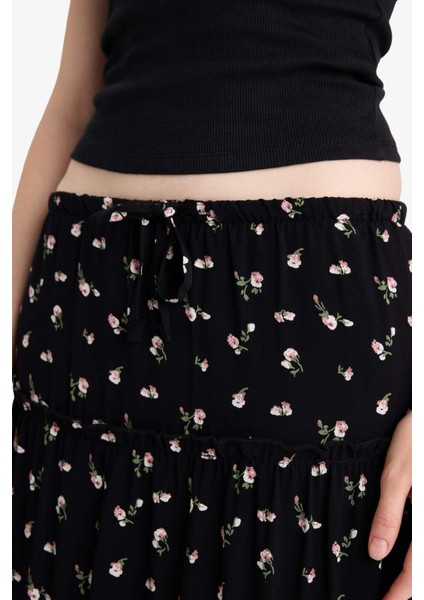 Çiçek Desenli Yüksek Bel Pamuk Astarlı Maxi Etek F9460AX25HS indirimleri