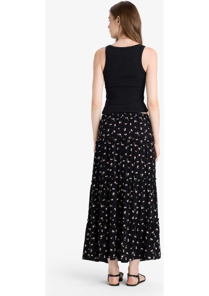 Çiçek Desenli Yüksek Bel Pamuk Astarlı Maxi Etek F9460AX25HS