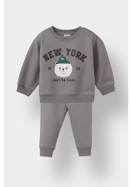 Erkek Bebek 2'li Takım Baskılı Sweatshirt Eşofman Altı E8994A525AU