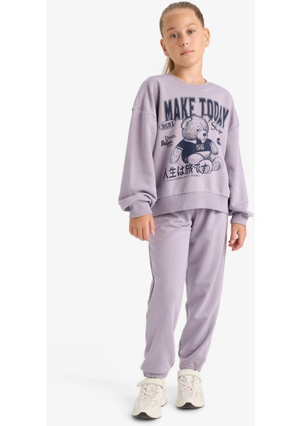 Kız Çocuk 2'li Takım Baskılı Sweatshirt Eşofman Altı E6416A825AU modelleri