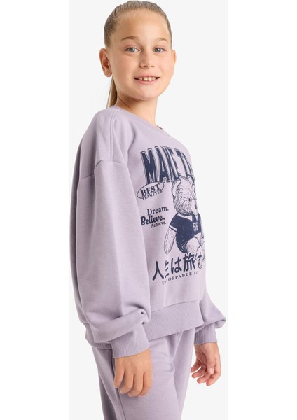 Kız Çocuk 2'li Takım Baskılı Sweatshirt Eşofman Altı E6416A825AU