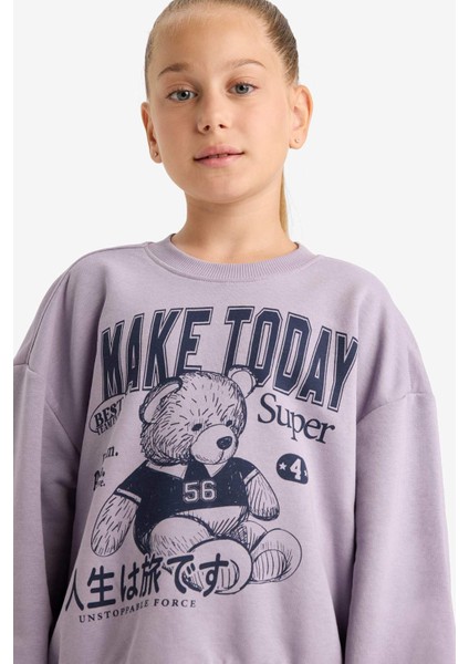 Kız Çocuk 2'li Takım Baskılı Sweatshirt Eşofman Altı E6416A825AU