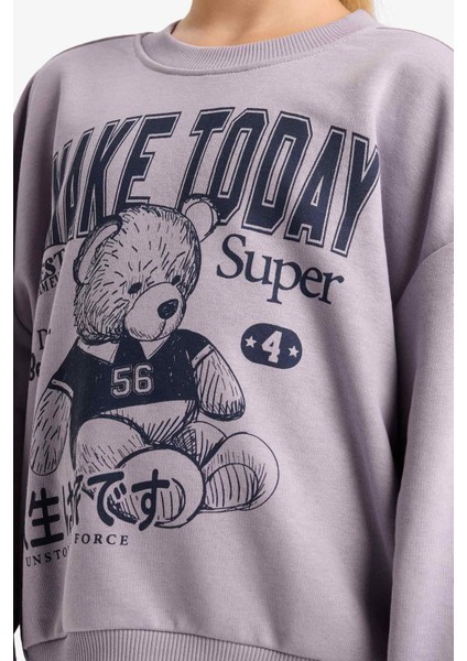 Kız Çocuk 2'li Takım Baskılı Sweatshirt Eşofman Altı E6416A825AU