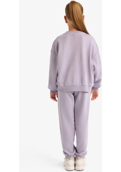 Kız Çocuk 2'li Takım Baskılı Sweatshirt Eşofman Altı E6416A825AU