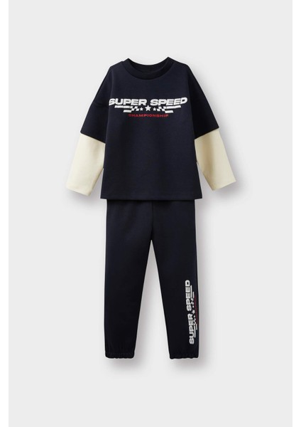 Erkek Bebek 2'li Takım Baskılı Sweatshirt Eşofman Altı G1561A525AU