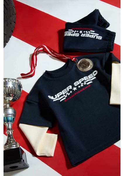 Erkek Bebek 2'li Takım Baskılı Sweatshirt Eşofman Altı G1561A525AU