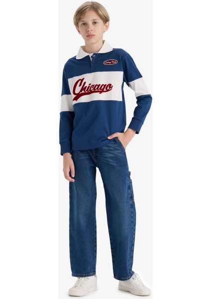 Erkek Çocuk Oversize Geniş Kalıp Polo Yaka Nakışlı Uzun Kollu Okul Tişörtü F2711A825AU modelleri