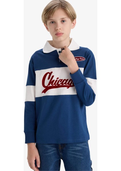 Erkek Çocuk Oversize Geniş Kalıp Polo Yaka Nakışlı Uzun Kollu Okul Tişörtü F2711A825AU fırsatları