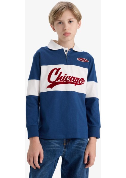 Erkek Çocuk Oversize Geniş Kalıp Polo Yaka Nakışlı Uzun Kollu Okul Tişörtü F2711A825AU indirimleri