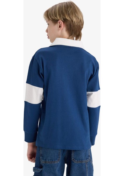 Erkek Çocuk Oversize Geniş Kalıp Polo Yaka Nakışlı Uzun Kollu Okul Tişörtü F2711A825AU