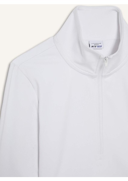 Fit Slim Fit Dar Kesim Fermuarlı Dik Yaka İçi Yumuşak Tüylü Esnek Kumaş Uzun Kollu Tişört