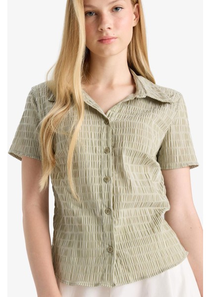 Coool Fitted Dokulu Kısa Kollu Gömlek F4849AX25AU