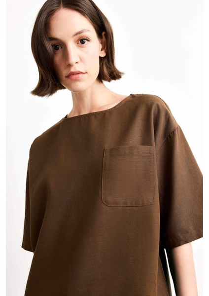 Relax Fit Bisiklet Yaka Dokuma Kısa Kollu Bluz G0434AX25SM