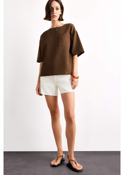 Relax Fit Bisiklet Yaka Dokuma Kısa Kollu Bluz G0434AX25SM fiyatları