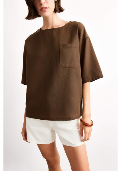 Relax Fit Bisiklet Yaka Dokuma Kısa Kollu Bluz G0434AX25SM indirimleri