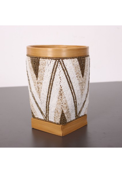 Mylamp Bali Boncuklu & Bambu Vazo 24X17,5 cm