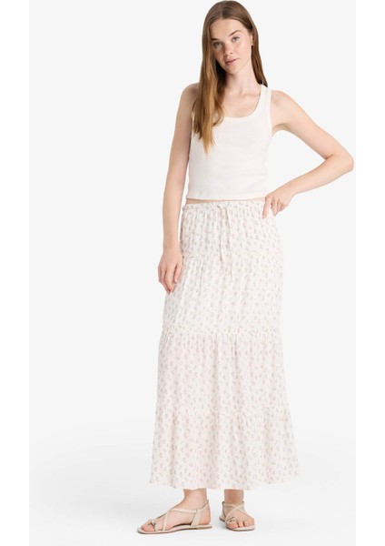 Çiçek Desenli Yüksek Bel Pamuk Astarlı Maxi Etek F9460AX25HS